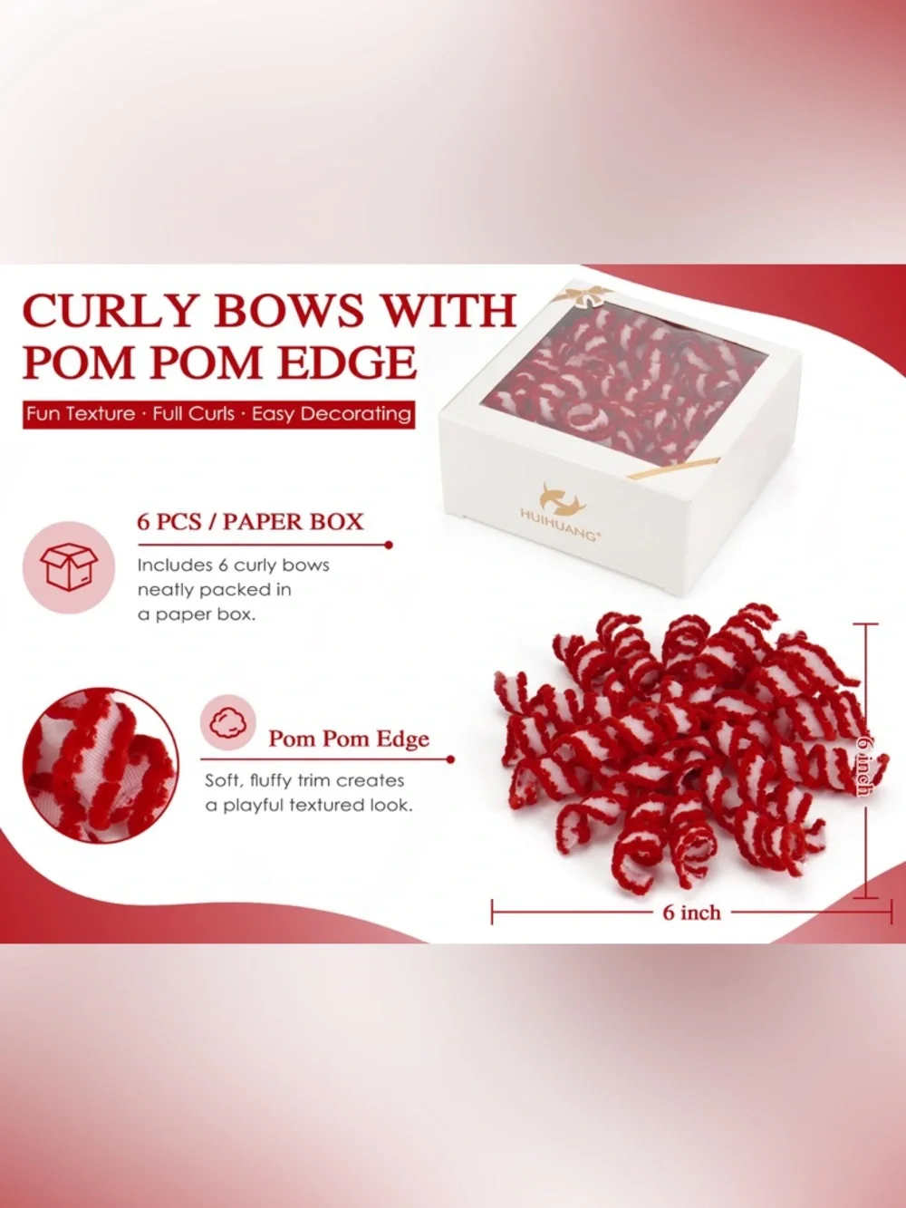Red and White Decorative Curly Ribbon Bows for Gift Wrapping